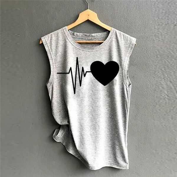 

plus size summer tank women good vibes print gray o neck tank female casual loose vest love sleeveless ladies tee, White