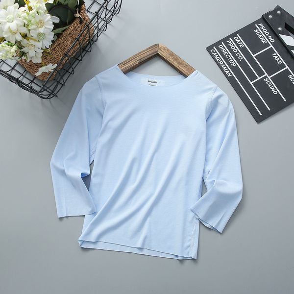 

o925w long sleeve korean style children's t-shirt new children's t-shirt coat infant round neck solid color seamless modal men&#03, Blue