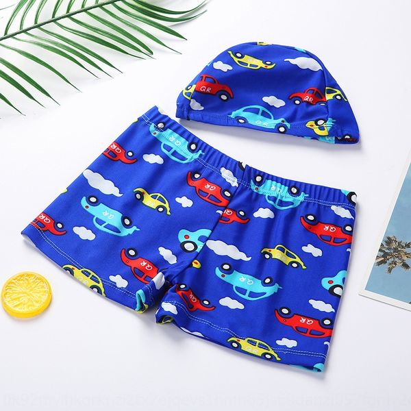 

children's with cap new outdoor boy's pants suit cap boxer swimming trunks set student swimming trunks, Black