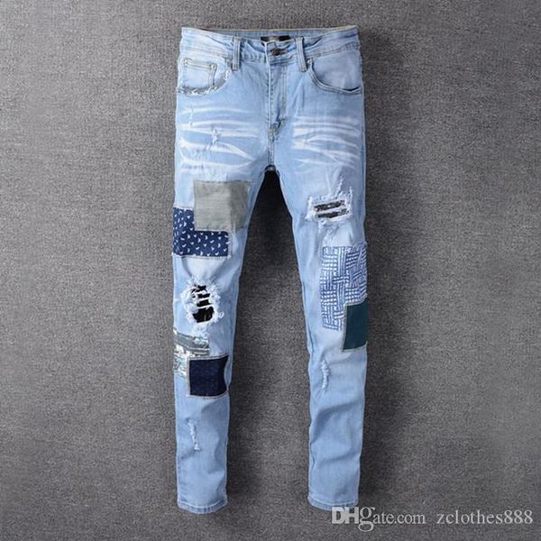 

2020 mens designer jeans man рваные джинсовые рвущие джинсы синий хлопок моды tight весна осень мотоцикл роскошные брюки джинсы люкс, Blue