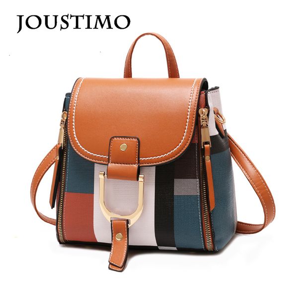 

2020 women backpacks pu leather contrast color travel storage packs multi-function girl shoulder bags big schoolbag