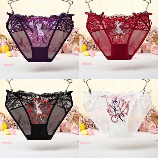 

embroidered ladies panties hollow low rise ultra-thin mesh lingerie pattern lace flower stitching women bowknot briefs, Black;pink