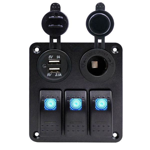 

3 gang waterproof usb toggle automotive switch panel led car marine rocker boat