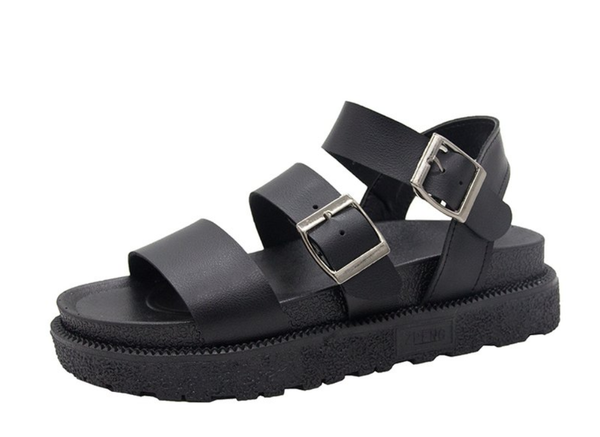 

summer shoes woman flat platform sandals women soft leather casual open toe gladiator wedges women shoes, Black