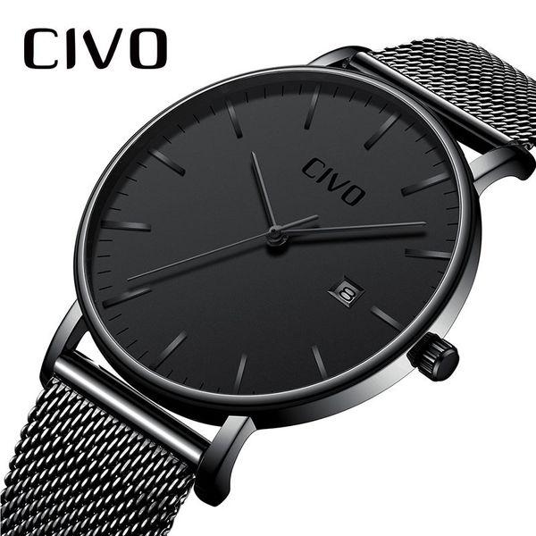 

men watches civo waterproof watch ultra thin date clock male steel mesh strap businesss casual quartz watch men, Slivery;brown