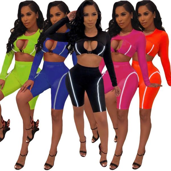 

haoyuan two piece set women tracksuit festival clothing crop biker shorts neon green matching sets 2piece club outfits, White