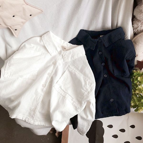 

ofzzk 2019 autumn korean style children's clothing clothing male and female children's western style shirt loose lapel pocket open, White;black