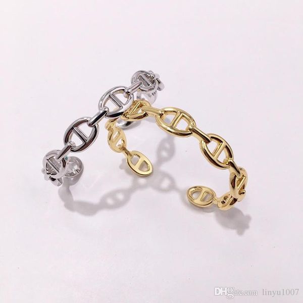 

titanium steel loves' new fashion bracelet bangle simple stone pig nose opening c bracelet charm women rose gold bracelet, Golden;silver