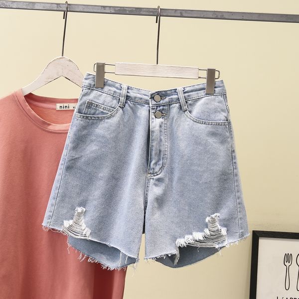 

2020 корейский стиль 200кг жира мм похудения высокая талия дыра шорты шорты джинсовые шорты шорты плюс размер женщин одежда 8778, Blue