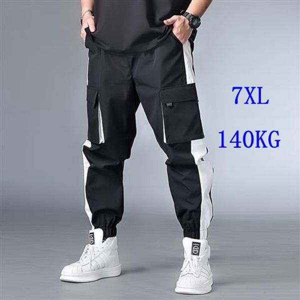 

large plus size 5xl 6xl 7xl mens cargo pants female splice drawstring boys loose man harem pants slacks large cropped trousers, Black