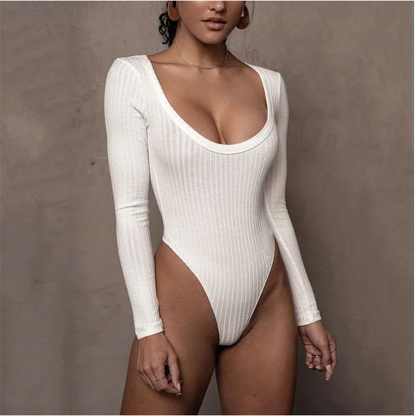 

2020 new women's tights long sleeve round neck tights jumpsuits women's jumpsuits casual solid color knitted rib ladies, Black;white