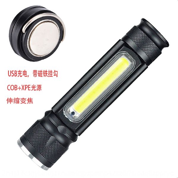 

aluminum alloy small flash cob side lamp flashlight led strong light zoom usb charging tail with magnet