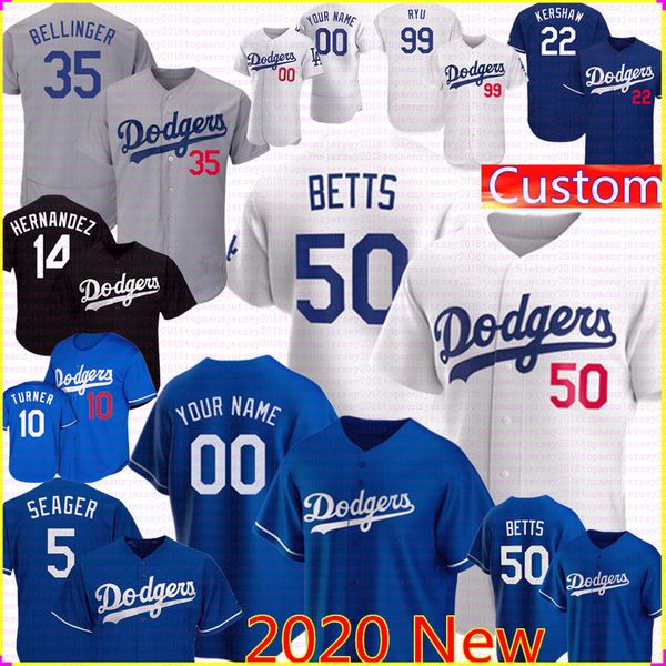 

new 50 mookie betts jersey 2020 nke custom 35 cody bellinger jerseys enrique hernandez justin turner corey seager clayton kershaw ryu, Blue;black