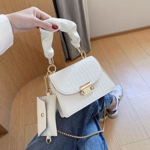 

fashion shoulder messenger bags 2 sets women bag solid color small square bag quality pu leather chain women's handbag