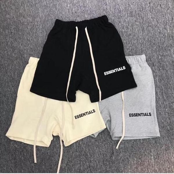 

fashion-mens high street elastic waist shorts pants women hip hop essentials print fear of god pants lovers cutton solid color casual pants, Black