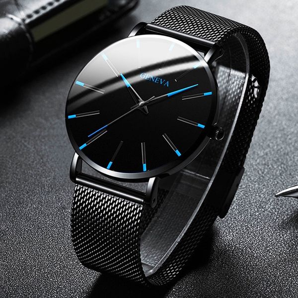 

2020 minimalist mens fashion ultra thin watches simple men business stainless steel mesh belt quartz watch relogio masculino, Slivery;brown