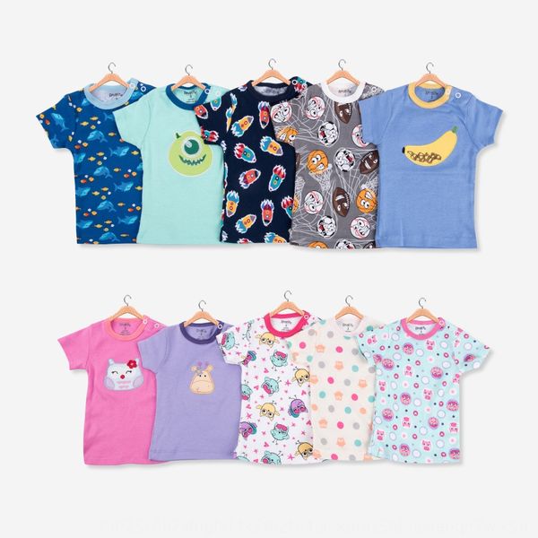 

shoulder open collar short-sleeved clothing clothing 5-piece bag pure cotton baby short t-shirt baby clothes t-shirt, Blue