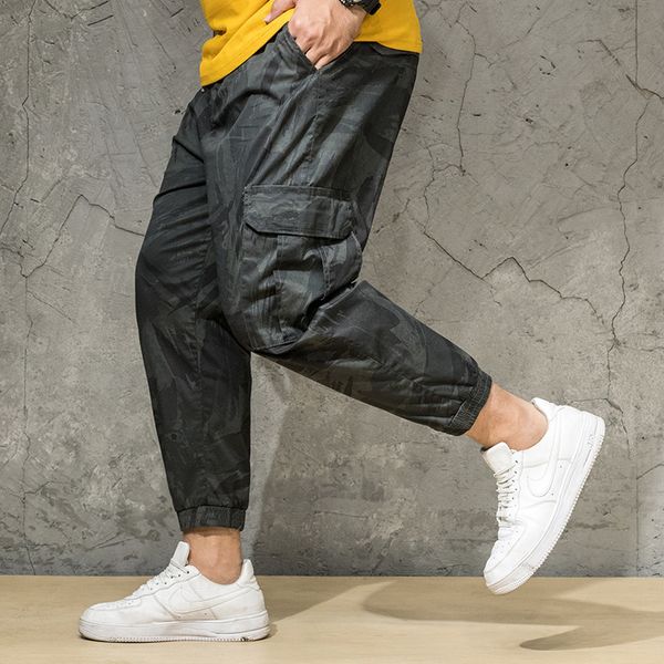 

men's pants 2021 mens summer autumn camouflage casual jogger camo sportwear baggy harem, Black