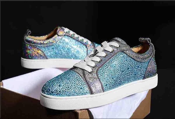 

classic red bottom casual sneaker men low cut sneakers strass rivets junior spikes orlato men's flat suede green mesh leather 35-47 wit, Black