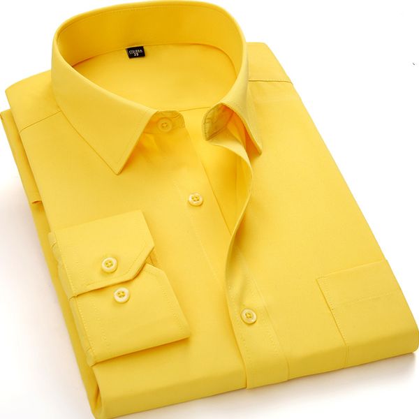 

men's dress shirts fashion design man shirt solid yellow camisa hombre loose brand male office formal blouse plus size xxxl, White;black