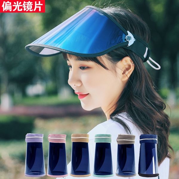 

korean style summer polarized sun bicycle bicycle female empty polarized plating curled hat foldable outdoor cycling sun hat, Blue;gray