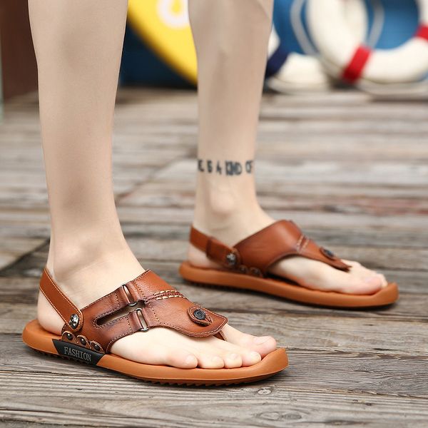 

water leather sandals roman sandles sandalen hollow masculina for schuhe shoes casual beach deportivas couro rubber romanas men, Black