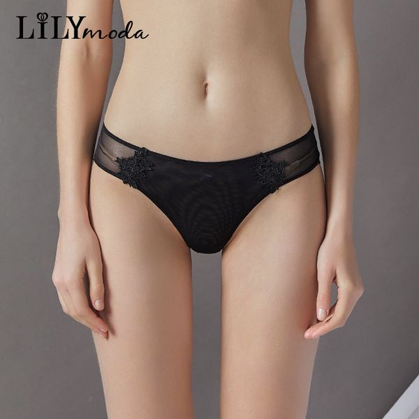 

lilymoda women floral embroidery transparent breathable mesh panties seamless briefs ladies lingerie soft underwear 3colors, Black;pink