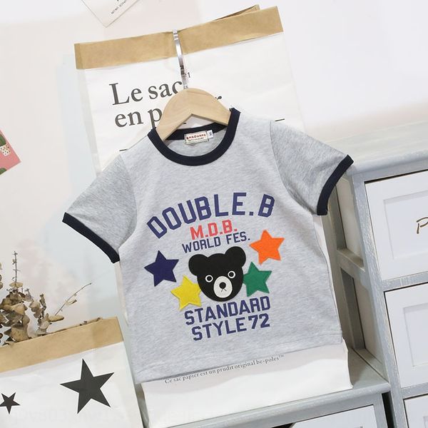 

boy's summer casual cute cartoon bear five-pointed star printed children's t-shirt coat children's fashionable t-shirt top, Blue