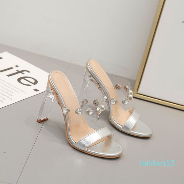 

luxury women designer slides silver rhinestone crystal shoes bride wedding shoes clear heels summer sandal size 35 to 40 l15, Black