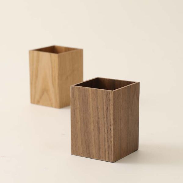 

natural black walnut cube office desk wooden pencil organizer wood pen holder