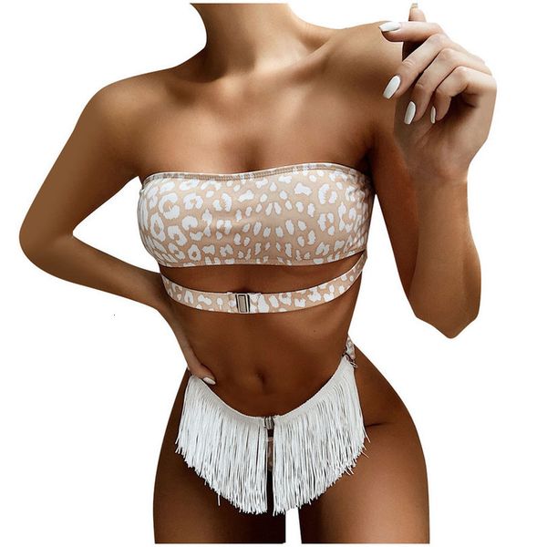 

womens swimming suit 2020 women tassel printed bikini push up padded swimwear swimsuit beachwear set bikini set q, White;black