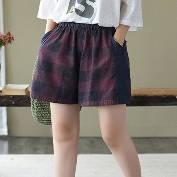 

womens jeans denim shorts straight big loose plaids checkered retro vintage fashion casual fashion for summer az22101628, Blue