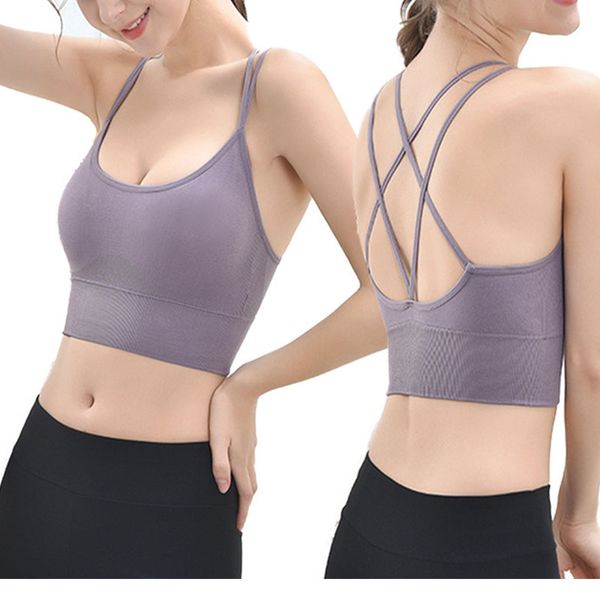 

new solid color cross beauty back yoga sports bra without steel ring height shockproof breathable fitness sports vest female, White;black