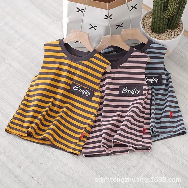 

children's children's hemp cotton striped men's and women's comfortable breathable vest cotton vest, Blue