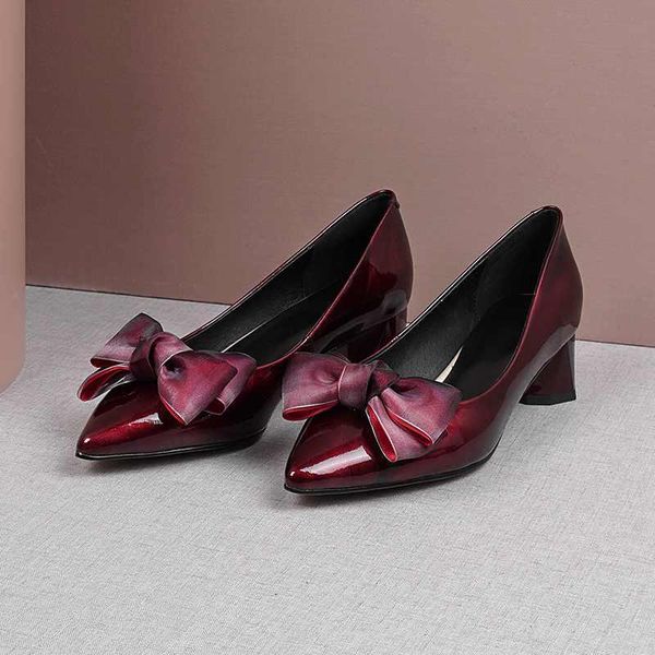 

genuine leather pointed toe med square heels big bowtie limited customization modern dating wear brand pumps l5f7, Black