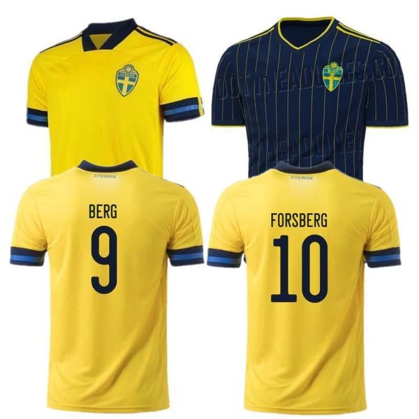 

2020 швеция home away футбол джерси # 7 ларссон # 9 berg isak uniform mens # 11 guidetti # 12 йонссон quaison футбол рубашка, Black;yellow