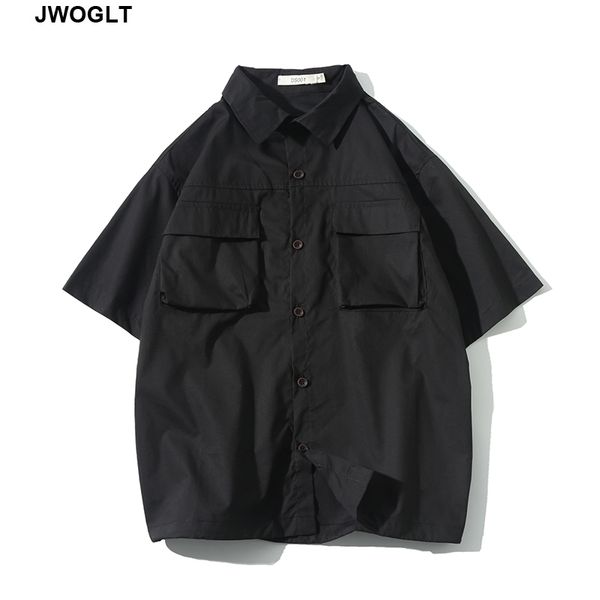 

summer streetwear fashion harajuku mulit pocket short sleeve 100% cotton cargo black korean shirts 4xl 5xl, White;black