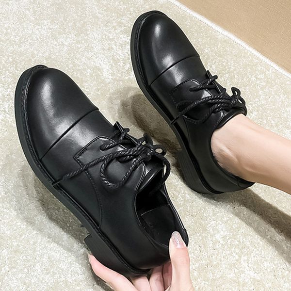 

british rope lace up oxfords women loafers office black matte leather shoes woman flats chunky heels derby shoes women 2020