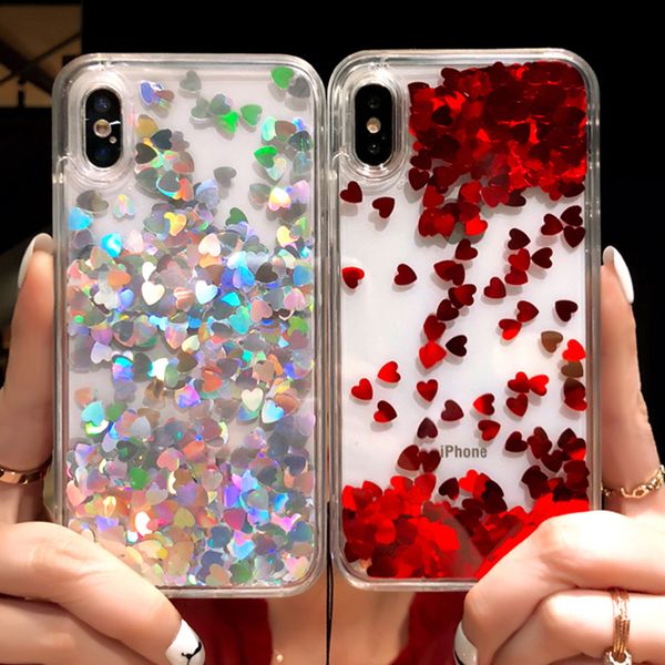 

love heart sequins quicksand case for iphone 11 pro 11 pro max xs max xr x 8 7 6 plus shining dynamic liquid glitter phone cover
