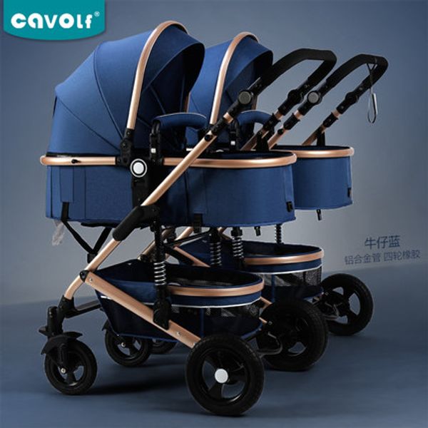 

2020 twin baby stroller high landscape can sit and lie folding absorber two-way baby newborn stroller