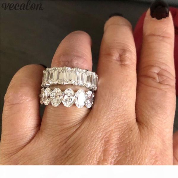 

eternity promise ring 925 sterling silver emerald cut 5a cz engagement wedding band rings for women bridal fashion jewelry, Slivery;golden