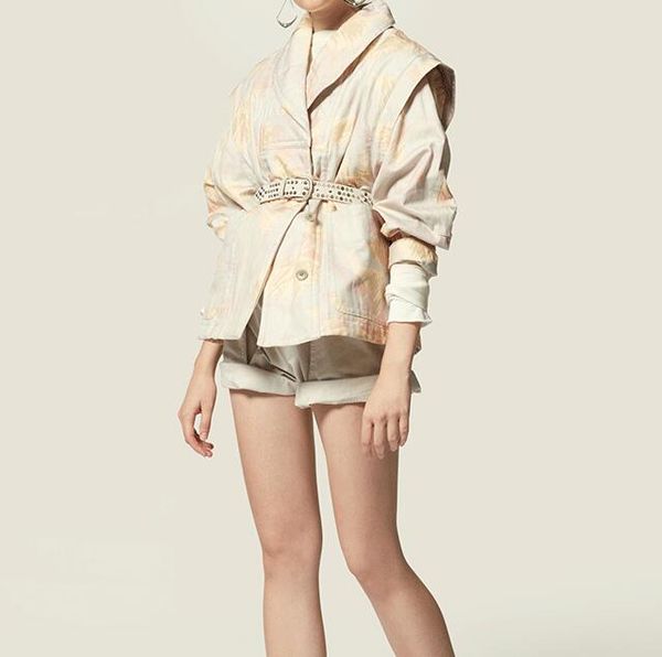 

woman tie-dye print raine cotton linen jacked shawl collar padded lining short jacket coat, Black