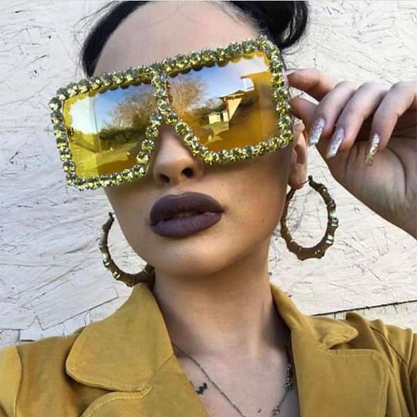 

2020 oversized square colorful diamond sunglasses women big frame luxury crystal sun glasses for female rhinestone eyewear uv400, White;black