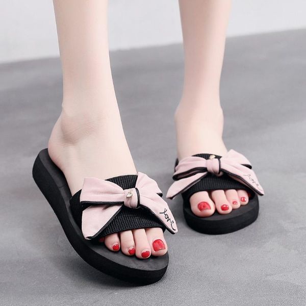 

home slippers women girls new flip flops butterfly flat beach slippers chaussures femme ete 2020 sandales plates, Black