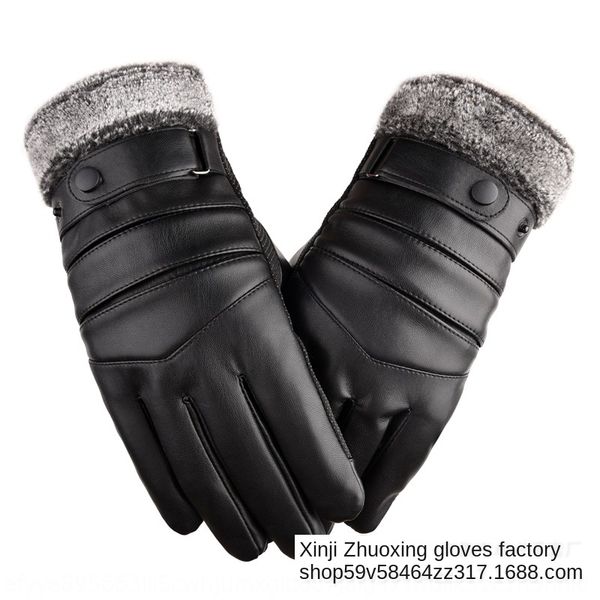 

rvjo1 winter cycling warm motorcycle gloves motorcycle velvet thickened touch screen warm cotton windproof cold-proof skiing men' leat, Blue;gray