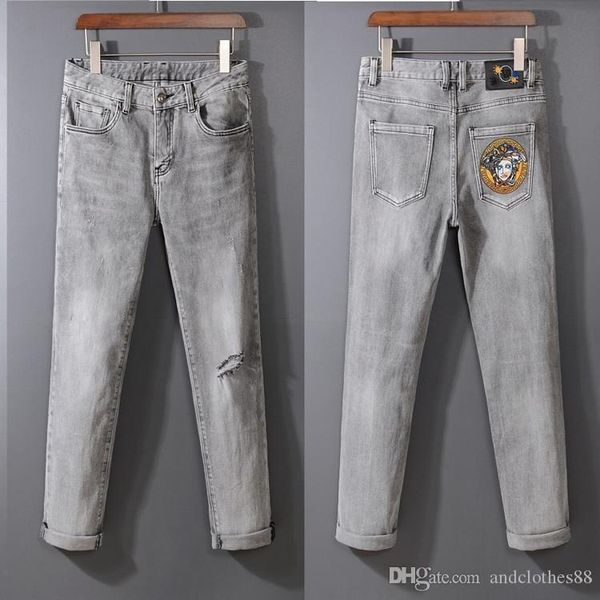 

ss20 brand designer men denim biker jeans embroidery pants fashion holes trousers new arrivals men pants, Blue