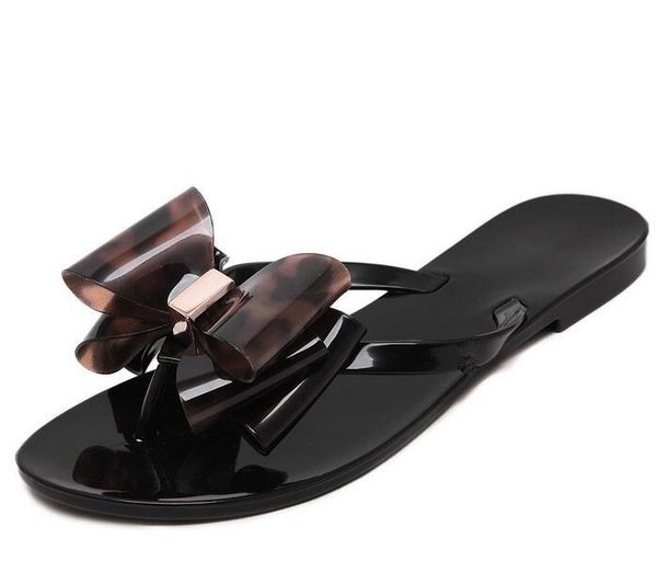 

woman bowtie jelly shoes lady students summer flats sandals women summer beach flip flops slides woman sweet slippers 36-41, Black