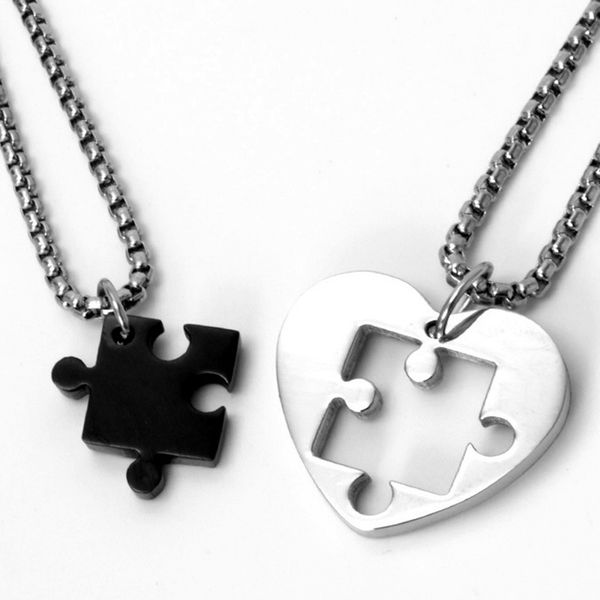 

poshfeel 2pcs/sets two half couples necklace for lovers stainless steel pendant necklace jewelry mne180012, Silver