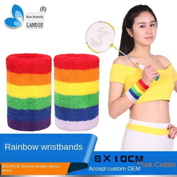 

ao7dt cotton rainbow wristb men's and women's sports fitness running dance sweat sports fitness wrist strap protective wrist strap, Black;red