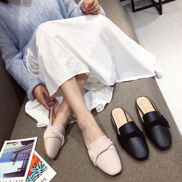 

обувь женские тапочки slipers женщины luxury слайды мокасины обложка toe 2020 конструктор мягкий плоский сжатый ткань рим мода основные, Black